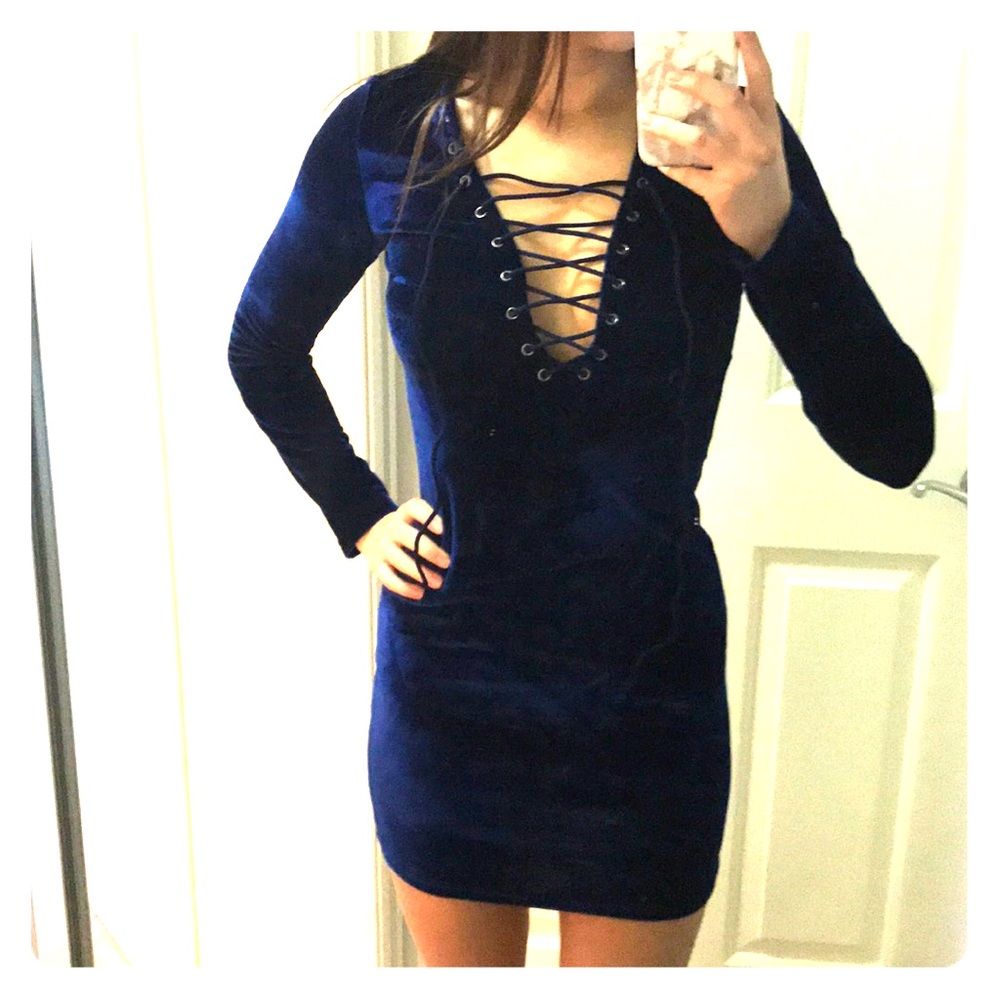 Dark blue velvet tight dress